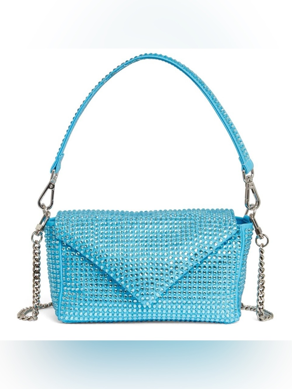 NWT GEDEBE My Love Mini Azure Blue Strass Crystal Satin Shoulder Bag Crossbody
